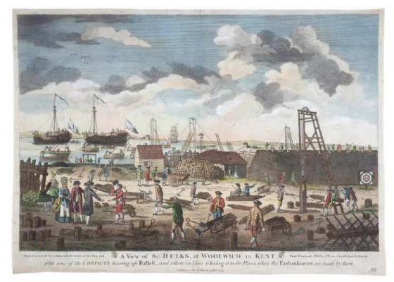 TRANSPORTATION BOWLES CARINGTON A VIEW OF THE HULKS AT WOOLWICH IN KENT HORDERN HOUSE