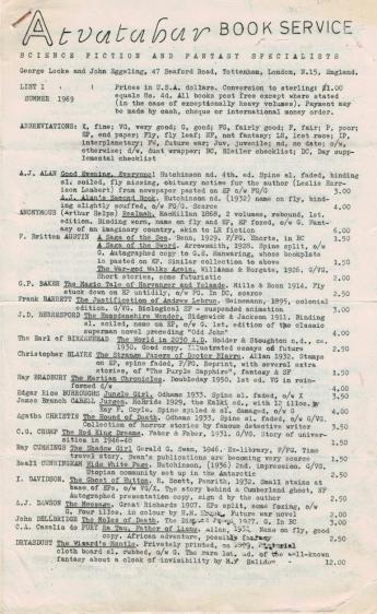 Articles atvatabar book service george locke john eggeling list 1 summer 1969 london