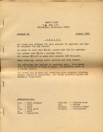 Articles dean s list catalogue no 1 milwaukee 1965