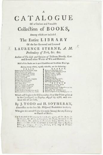 Articles j todd and h sotheran a catalogue of the entire library of the late laurence sterne york 1768 courtesy of andrew mcgeachin