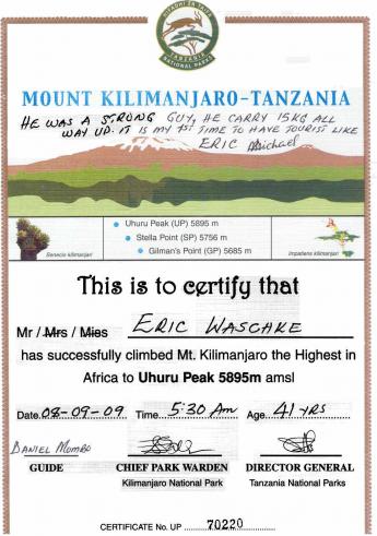 Articles kilimanjaro certificate