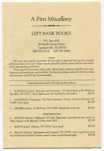 Articles left bank books a first miscellany lambertville new jersey 1989